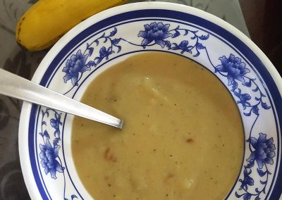 Day 2 Lunch – potato soup & banana + lemon water