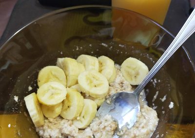 Day 3 Breakfast – oatmeal with banana + orange juice