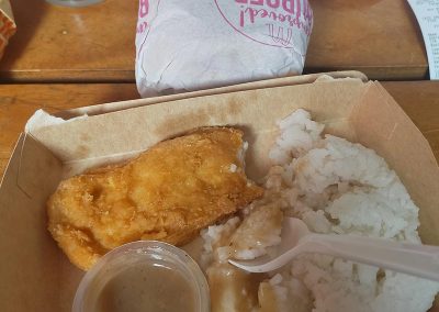 Day 4 Lunch – chicken fillet with rice & soft burger + water